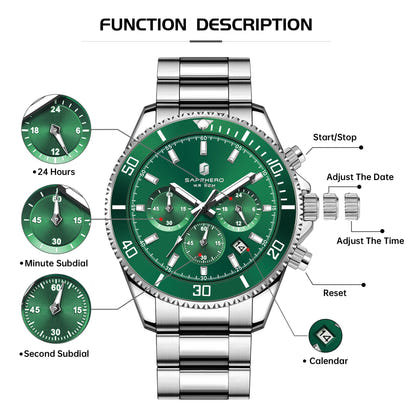 SAPPHERO Mens Watches Analog Quartz Chronograph Stainless Steel Watches for Men 50M Waterproof Men's Wrist Watch with Calendar Luxury Business Work Casual Watch Elegant Gifts for Mens - League Looks