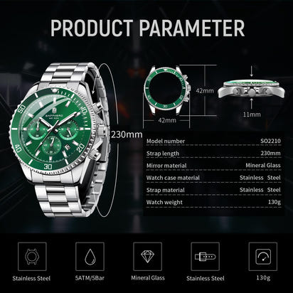 SAPPHERO Mens Watches Analog Quartz Chronograph Stainless Steel Watches for Men 50M Waterproof Men's Wrist Watch with Calendar Luxury Business Work Casual Watch Elegant Gifts for Mens - League Looks