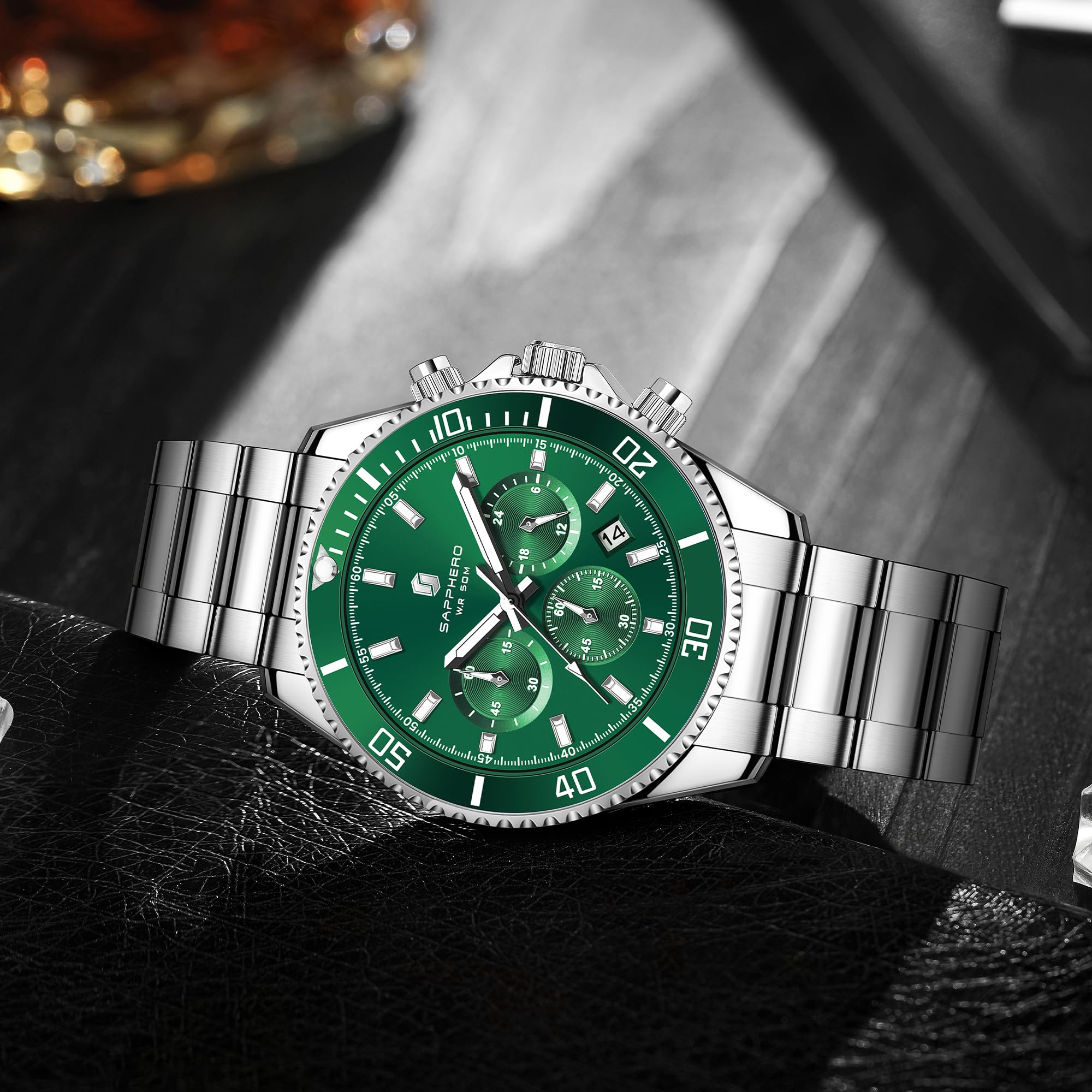 SAPPHERO Mens Watches Analog Quartz Chronograph Stainless Steel Watches for Men 50M Waterproof Men's Wrist Watch with Calendar Luxury Business Work Casual Watch Elegant Gifts for Mens - League Looks