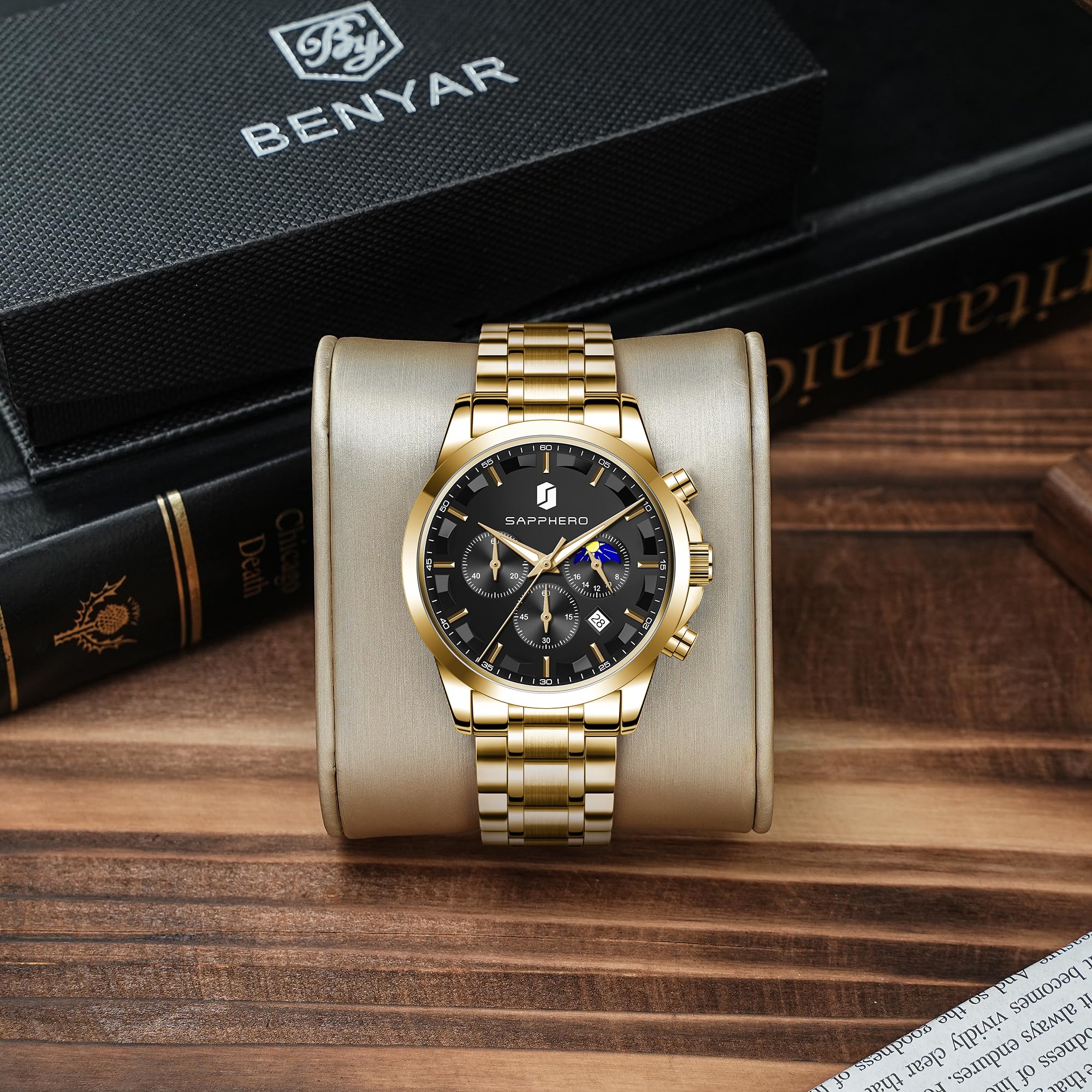 BY BENYAR Men's Watches Analog Quartz Chronograph Waterproof Stainless Steel Wrist Watches for Men Business Work Casual Sport Mens Dress Watch Unique Elegant Gifts for Men - League Looks