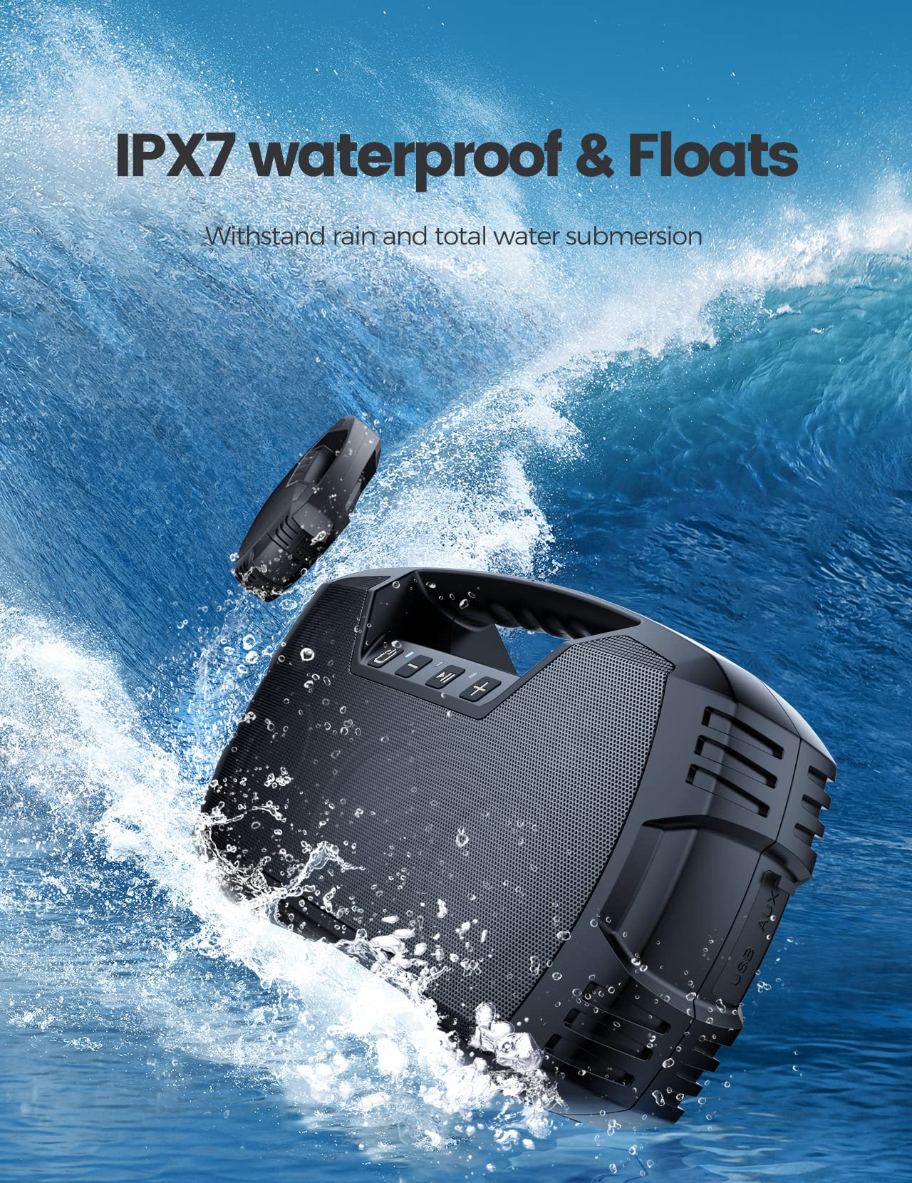 IPX7 Waterproof Bluetooth Speaker, 40W(60 Peak) Portable Wireless Speakers with Subwoofer, 32H Playtime, Stereo Loud Sound, Deep Bass, Bluetooth 5.0 with Handle for Pool, Beach, Outdoor, Gifts - League Looks
