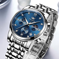OLEVS Watches for Men Silver Mens Watches Large Blue Face Men's Wrist Watch Luxury Waterproof Stainless Steel Quartz Chronograph Fashion Mens Dress Watch Relojes para Hombres - League Looks