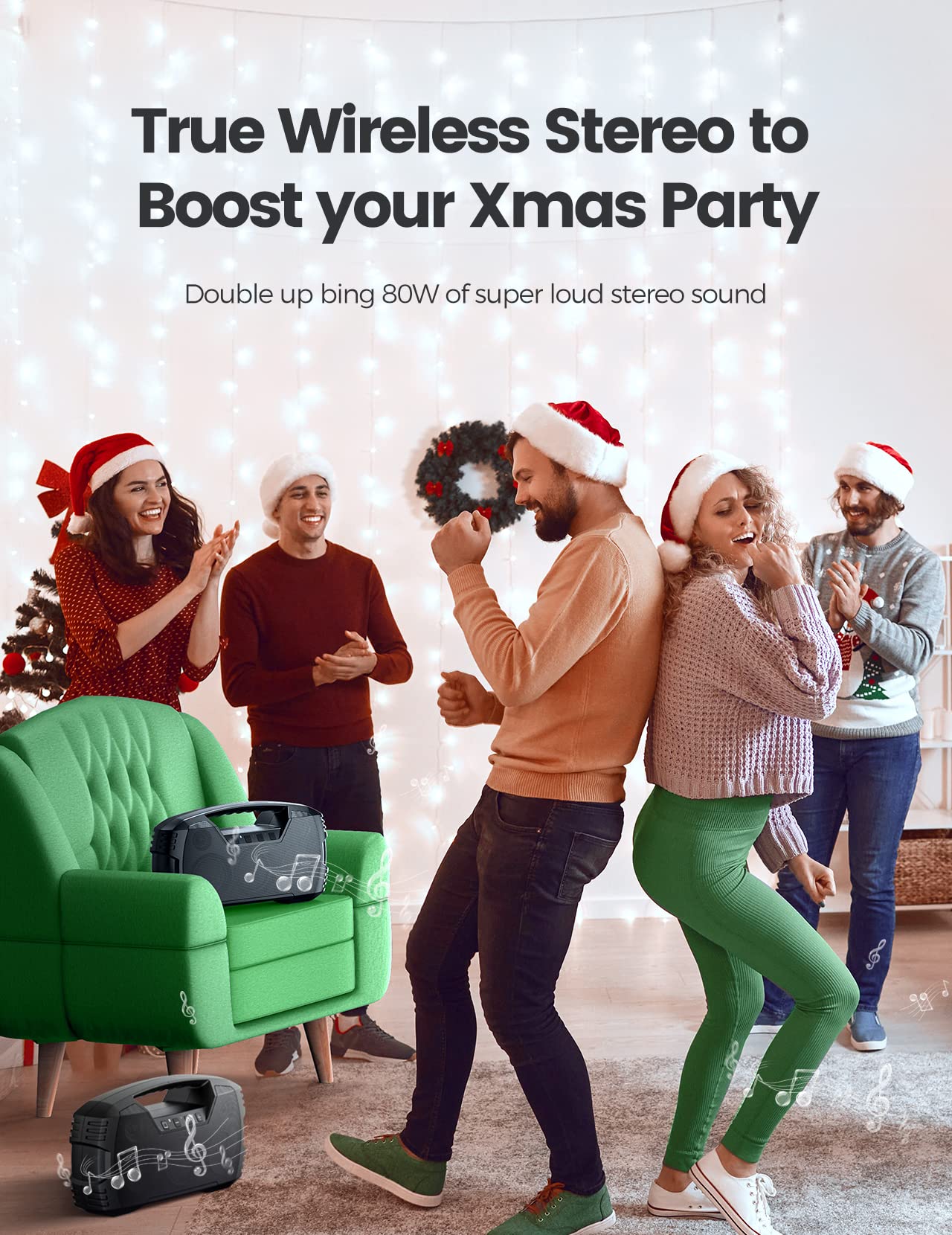 IPX7 Waterproof Bluetooth Speaker, 40W(60 Peak) Portable Wireless Speakers with Subwoofer, 32H Playtime, Stereo Loud Sound, Deep Bass, Bluetooth 5.0 with Handle for Pool, Beach, Outdoor, Gifts - League Looks